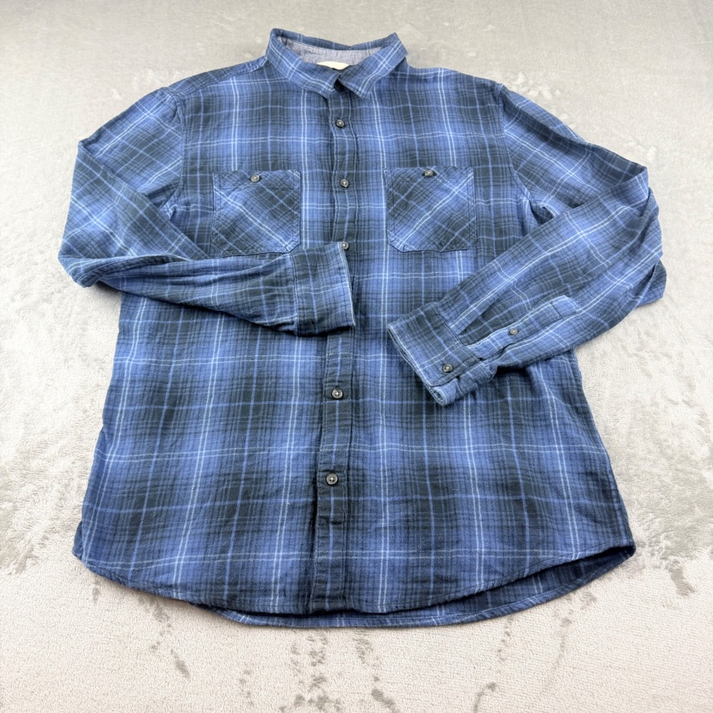 Urban Pipeline Men's Large Ultimate Flannel Shirt Blue Black Plaid Button Down